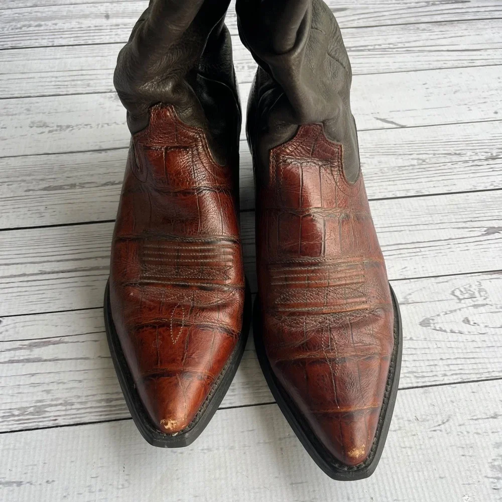 ARIAT Womens Slouch Western Cowboy Boots Cognac Croc Embossed Leather Size 8B - Picture 6 of 12